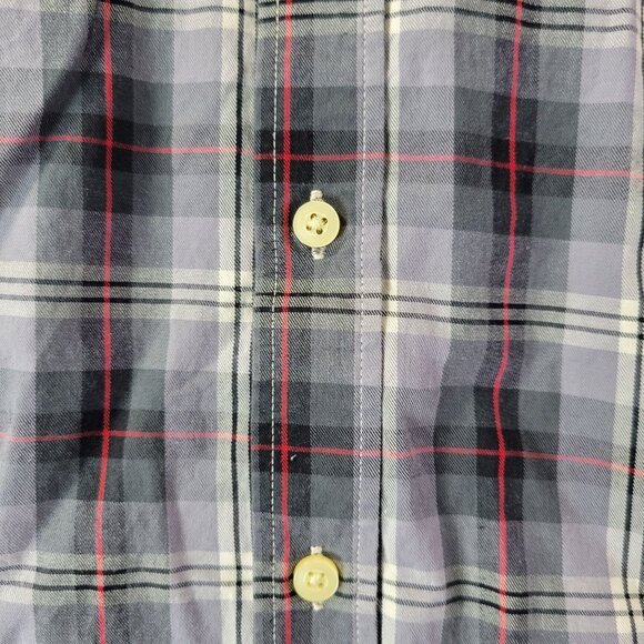 Merona Men’s Plaid Button Up Shirt L Gray Red Long Sleeve Casual Flannel Look - Picture 5 of 10